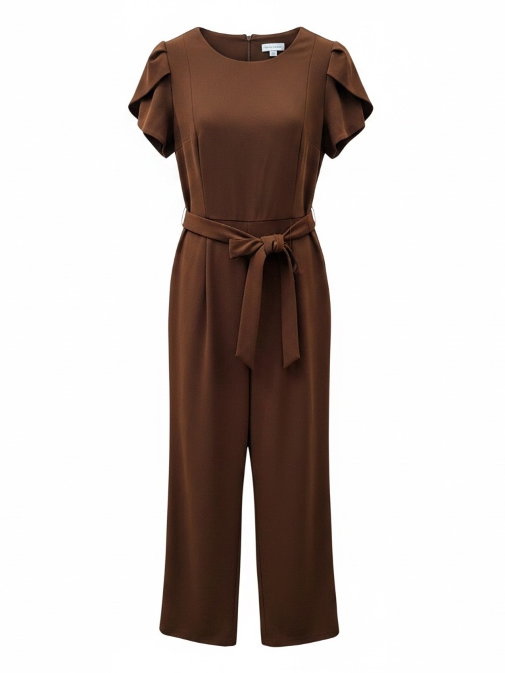 Calvin Klein Brown Puff Sleeve Belted Jumpsuit Size 14 Wide Leg